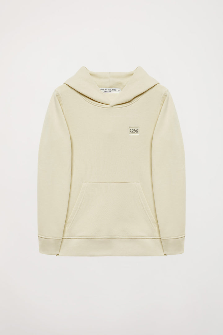 Sudadera orgánica de capucha y bolsillos beige Neutrals kids con logo