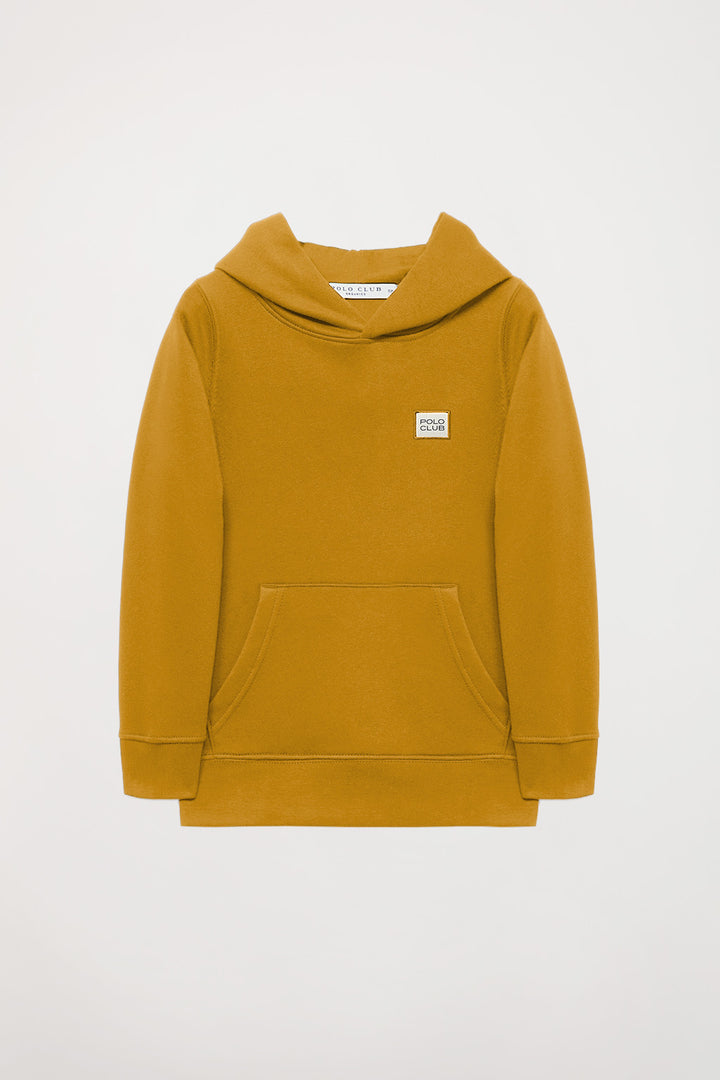 Sudadera orgánica de capucha y bolsillos ocre Neutrals kids con logo