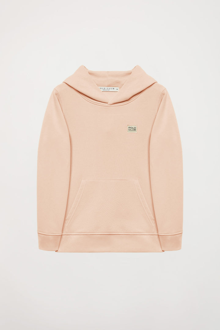 Sweatshirt orgânica com capuz e bolsos cor de pêssego Neutrals kids com logótipo