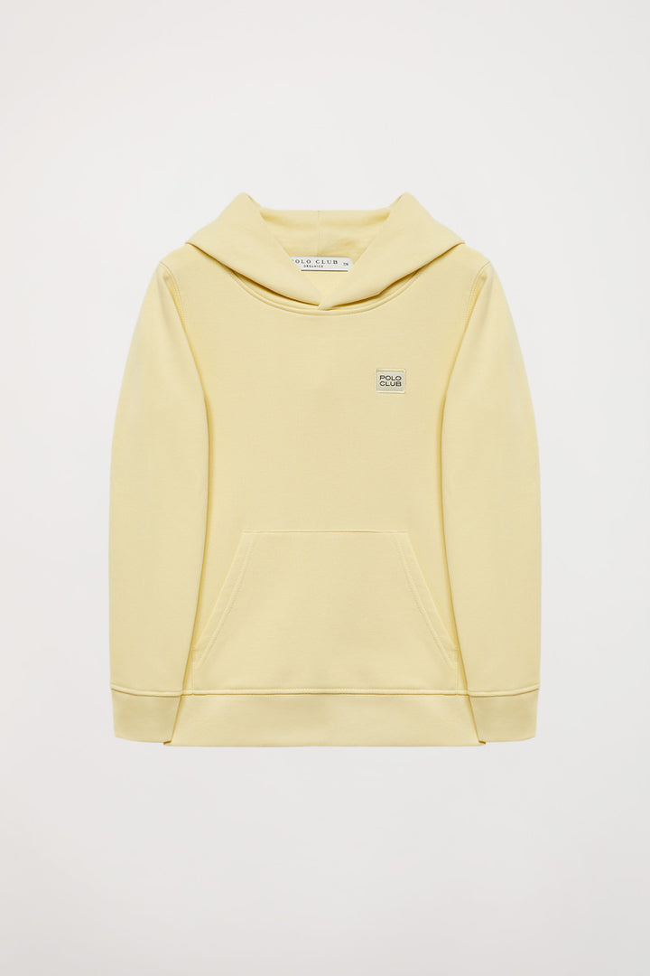 Yellow Neutrals organic kids hoodie with pockets and logo