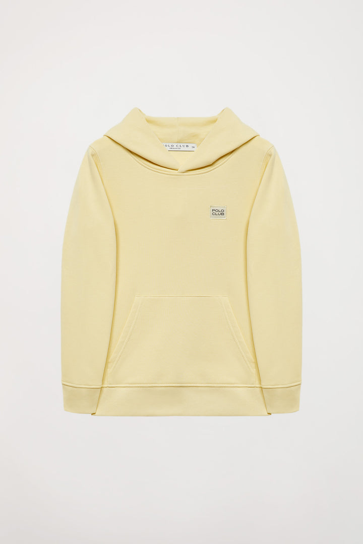 Sweatshirt orgânica com capuz e bolsos amarela Neutrals kids com logótipo