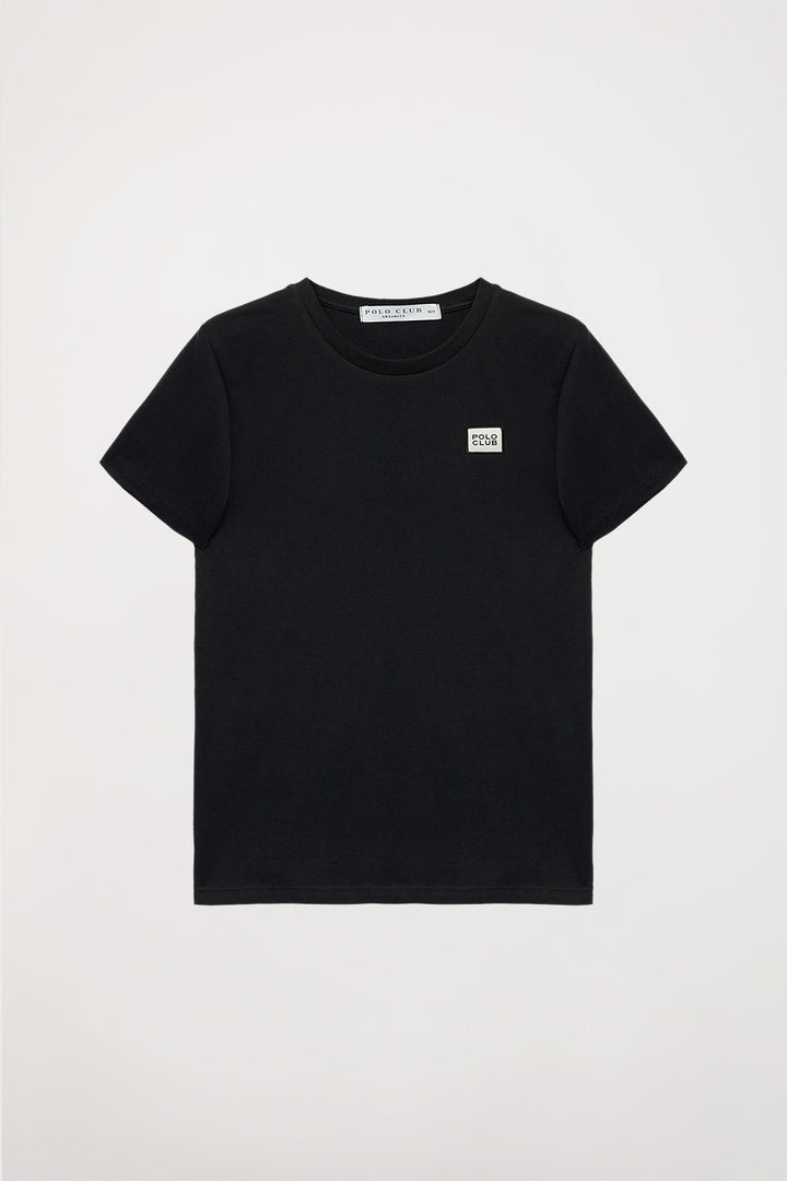 Camiseta orgánica de manga corta negra Neutrals kids con logo