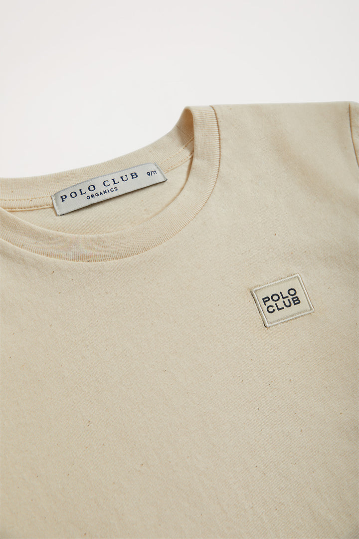 T-shirt orgânica de manga beige Neutrals kids com logótipo