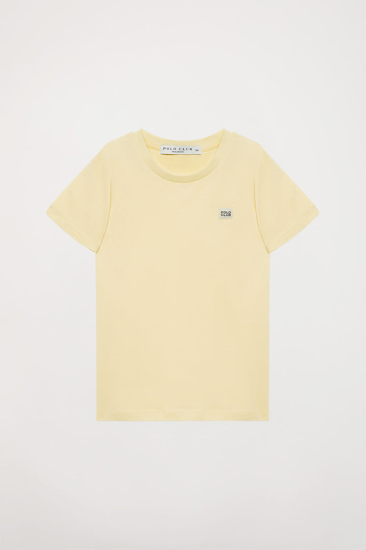 Camiseta orgánica de manga corta amarilla Neutrals kids con logo