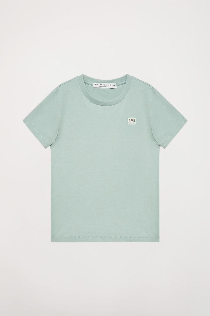 Dusty-green Neutrals short-sleeve organic kids T-shirt with logo