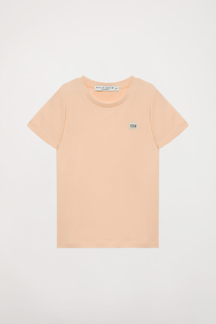 T-shirt orgânica de manga cor de pêssego Neutrals kids com logótipo