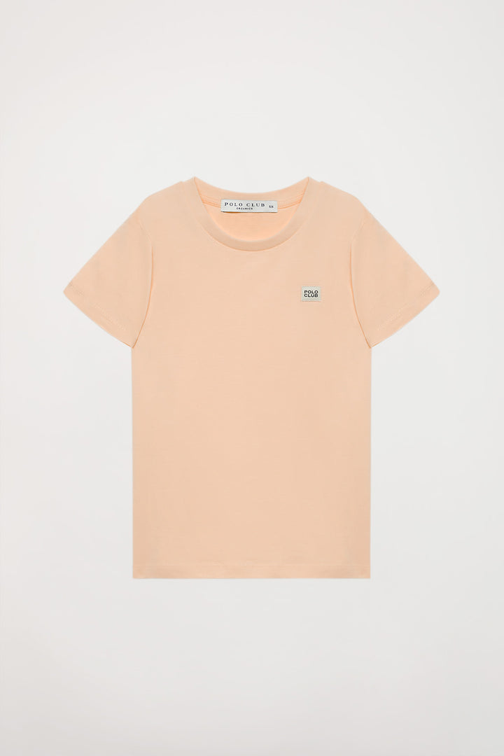 Camiseta orgánica de manga corta melocotón Neutrals kids con logo