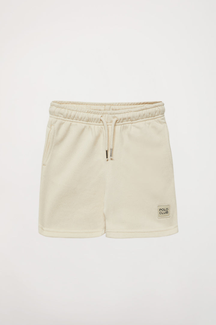 Pantalón corto orgánico beige Neutrals kids con logo
