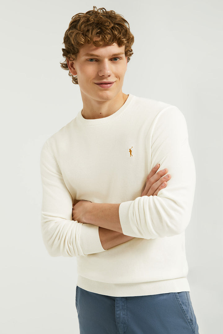 Jersey básico de cuello redondo beige con logo Rigby Go