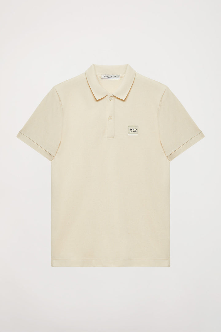 Beige short-sleeve organic Neutrals polo shirt with logo
